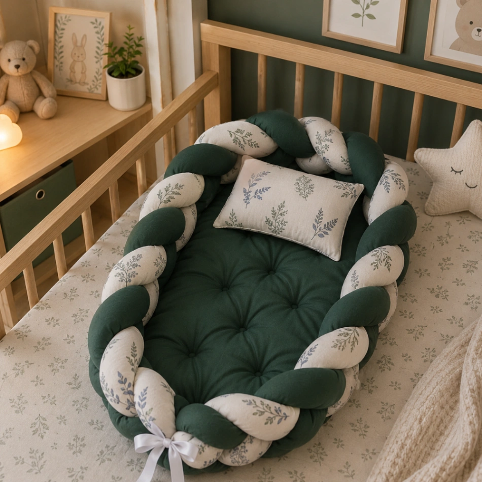 Braided Baby Nest – Forest Bloom | بيبي نيست جديلة بتصميم الأوراق الخضراء