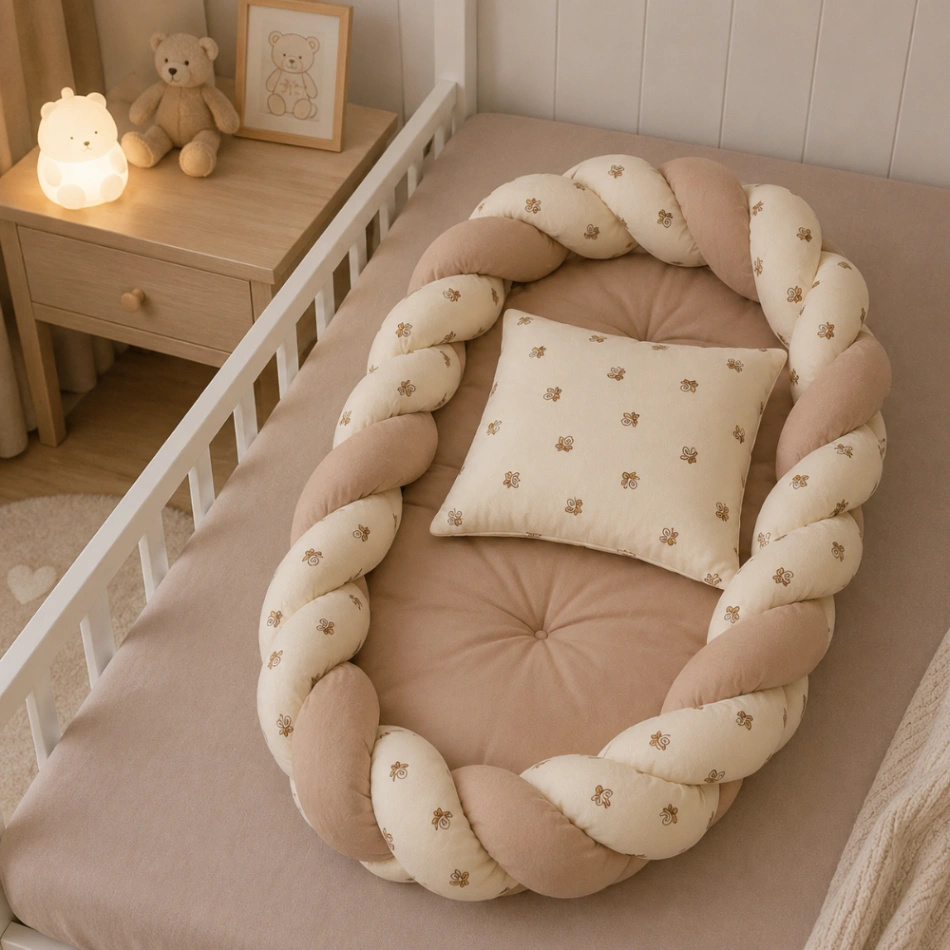 Braided Baby Nest – Soft Beige Bloom | بيبي نيست جديلة بيج بتصميم ناعم