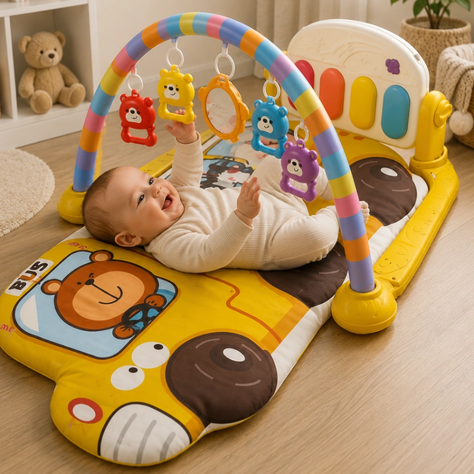 سجادة ألعاب بيانو تفاعلية للأطفال بتصميم الباص | Baby Fitness Piano