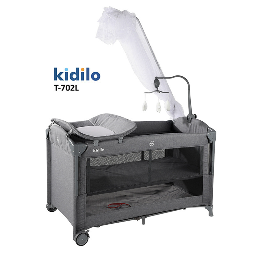 سرير بيبي Kidilo متعدد الاستخدامات مع طاولة غيار وناموسية – T702L