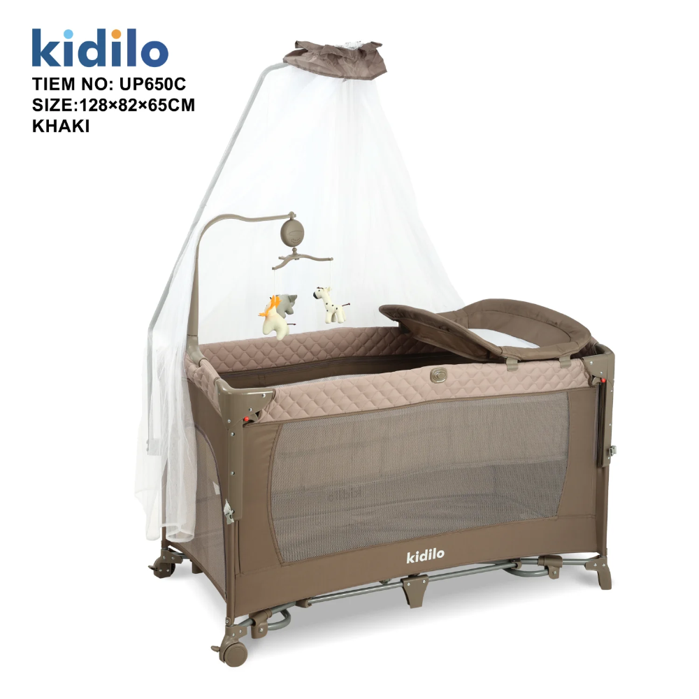 سرير بيبي Kidilo UP650C متعدد الاستخدامات مع ناموسية وطاولة غيار