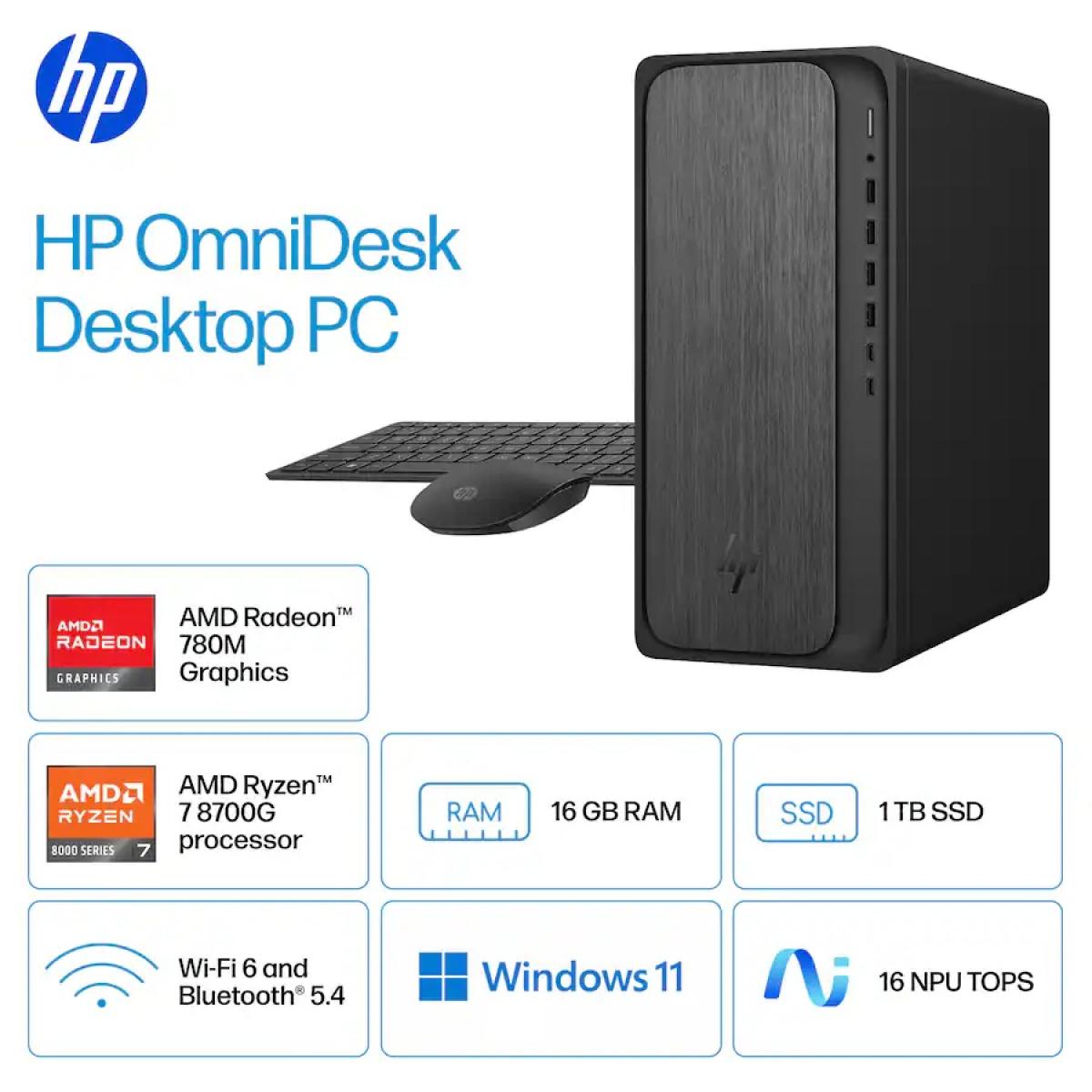 HP OmniDesk M02-0234 AMD Ryzen 7 8700G 16GB DDR5 1TB NVMe SSD Windows 11 Home Desktop