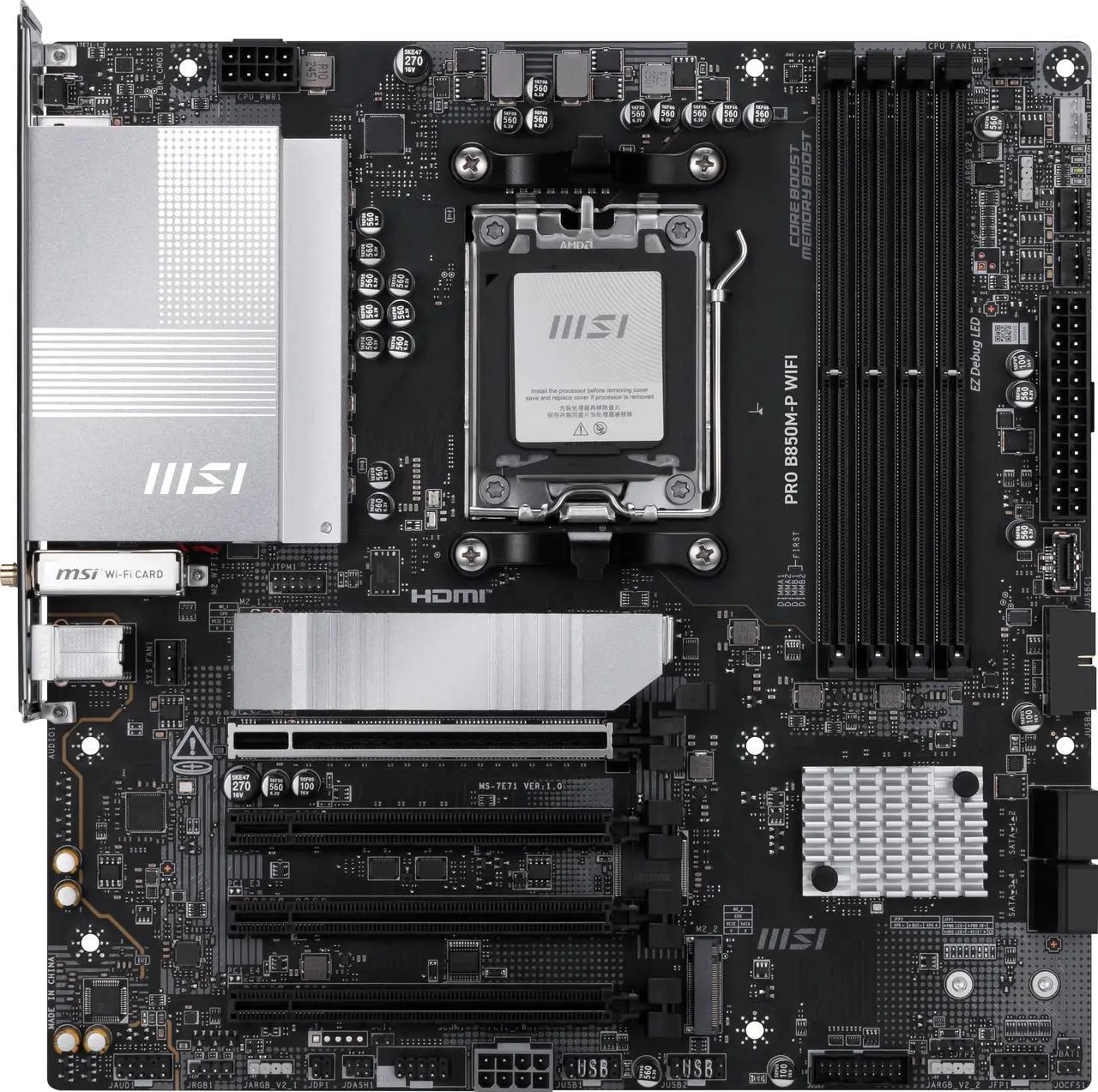 MSI PRO B850M-P WIFI Micro-ATX Motherboard, AM5, DDR5, PCIe 5.0, Wi-Fi 7