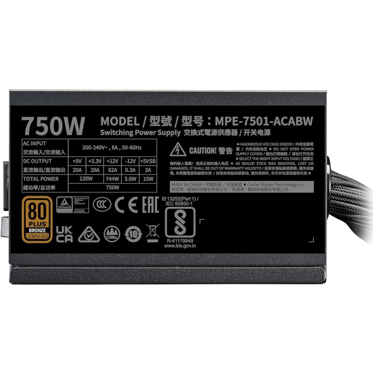 Cooler Master MWE Bronze 750 V3 230V ATX 3.1 750W 80 Plus Bronze Power Supply