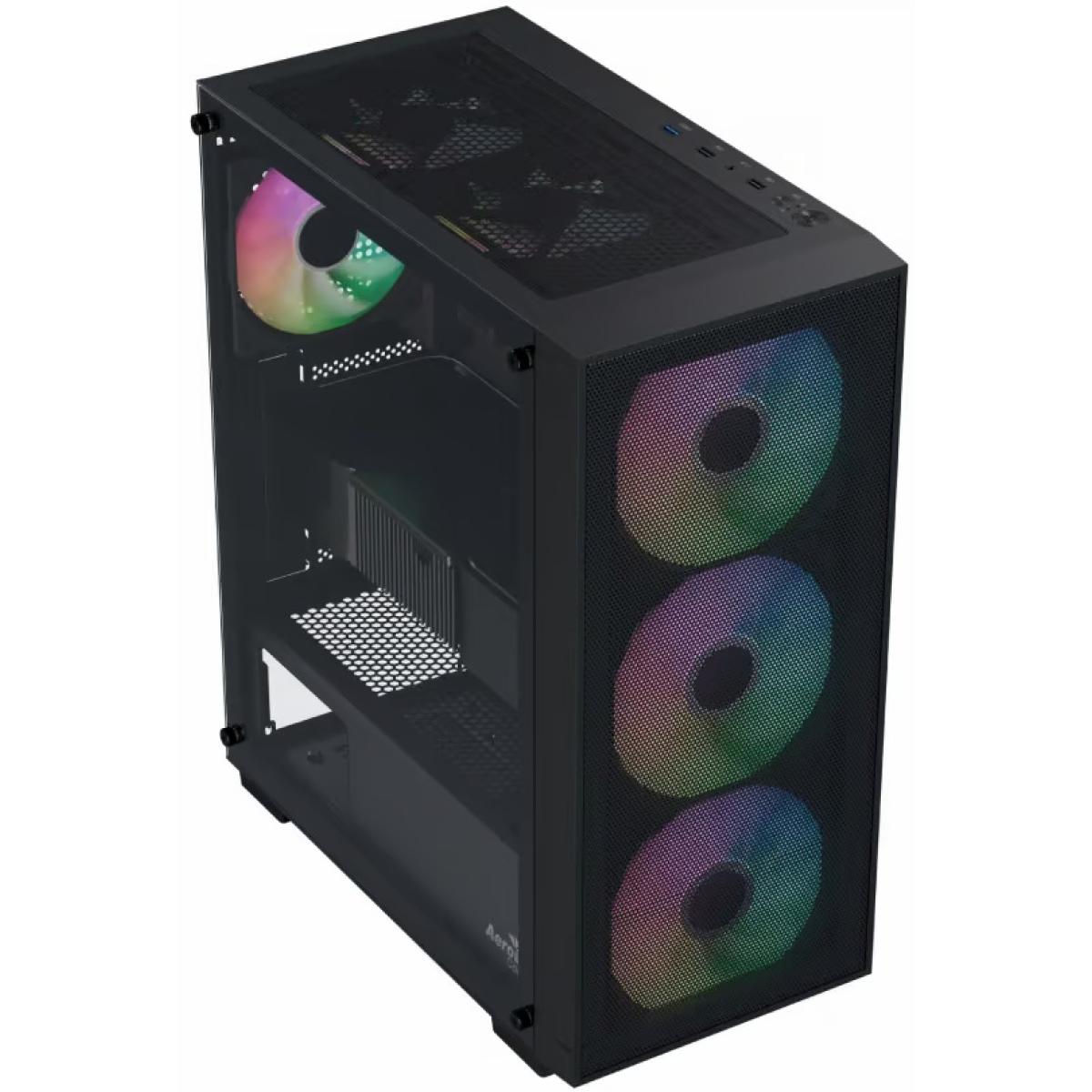 Aerocool B509A Flow Black ARGB ATX Mid Tower Case with Mesh Front & 6 ARGB Fans, Tempered Glass