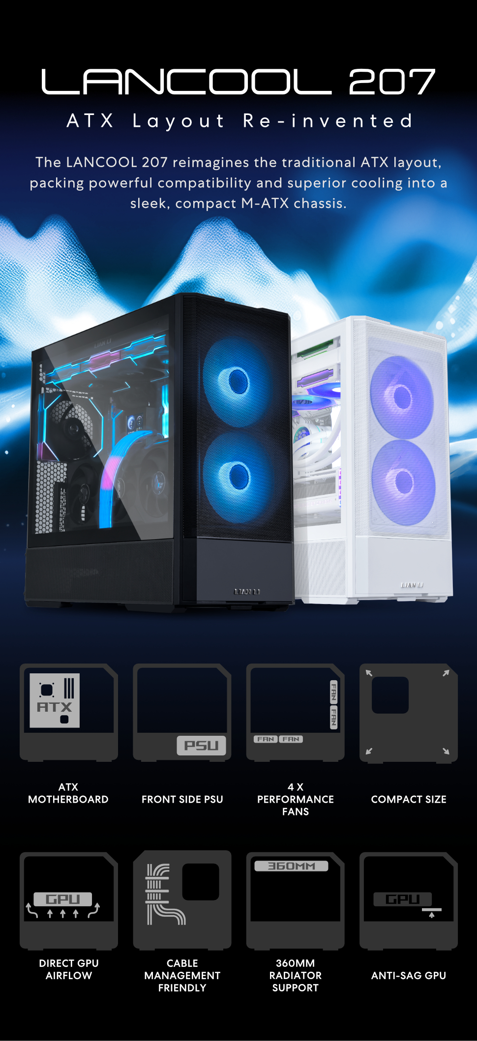 Lian Li LANCOOL 207 (207RW) White ARGB ATX Mid Tower Case — 4 Fans, Mesh Front, Tempered Glass