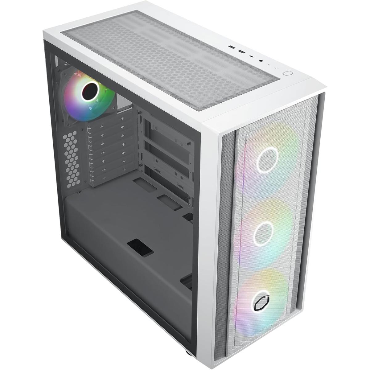 Cooler Master MasterBox 600 White ATX ARGB Mid Tower Case — 4 ARGB Fans, Mesh Front, Tempered Glass