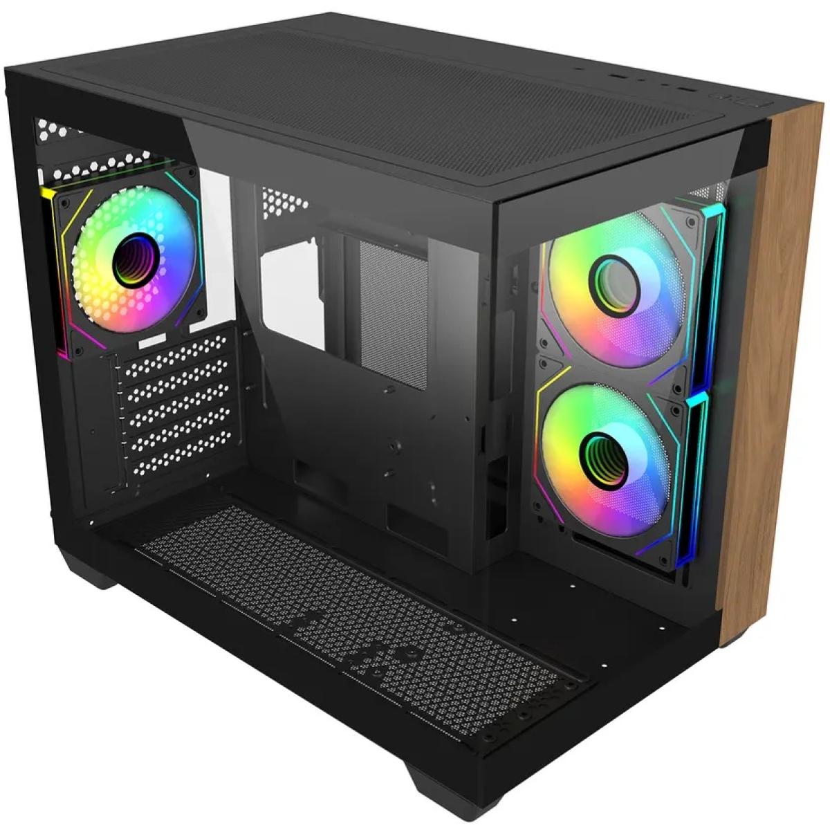 Cooler Master Elite 481 Wood Mid Tower Micro-ATX ARGB Tempered Glass Case Black