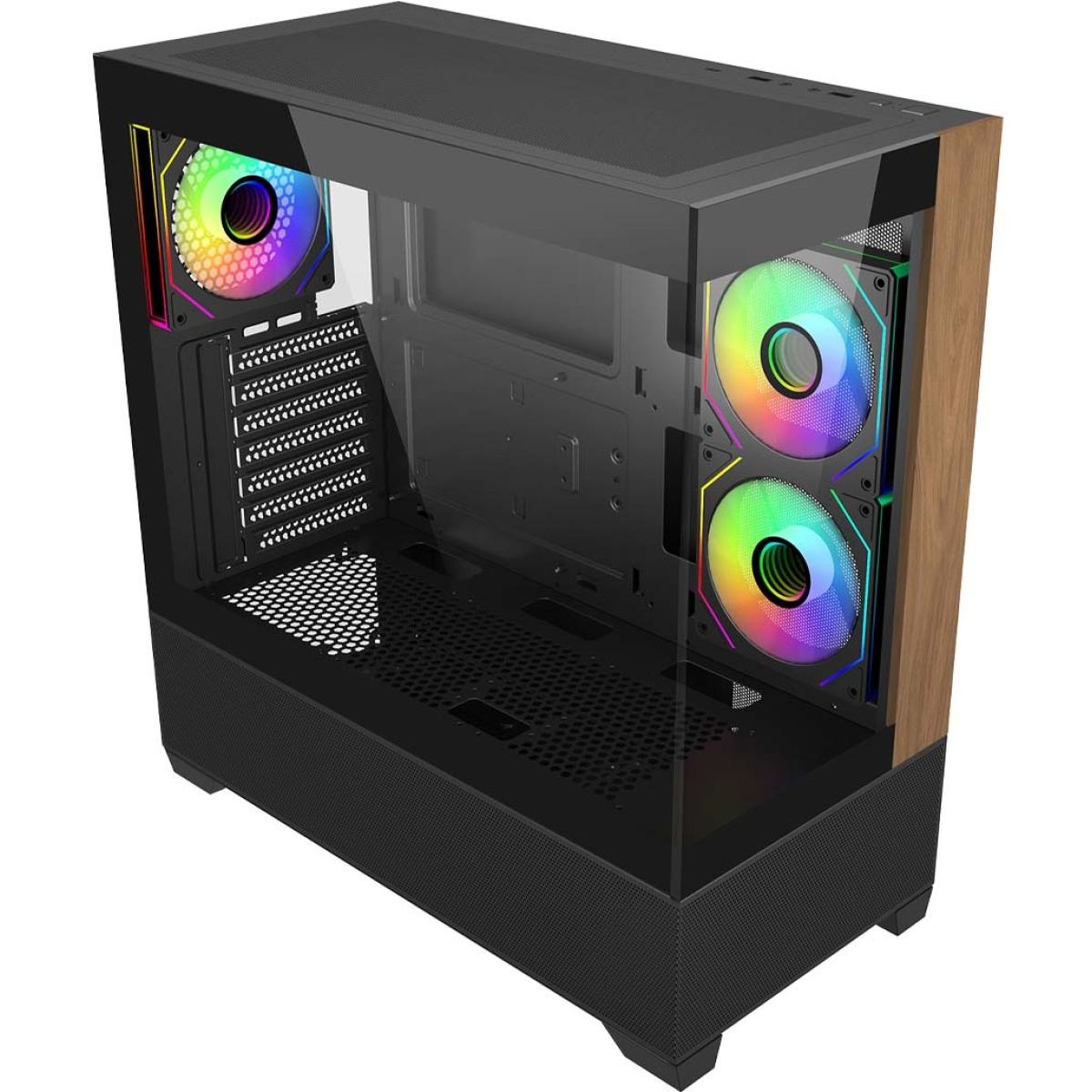 Cooler Master Elite 690 Wood Mid Tower ATX ARGB Tempered Glass Case Black