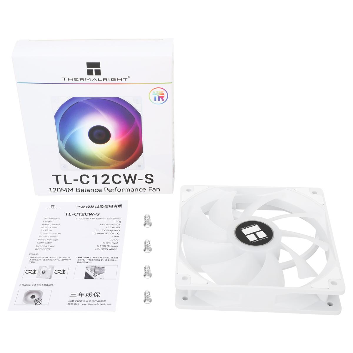 Thermalright TL-C12CW-S 120mm PWM ARGB Fan White - S-FDB Bearing
