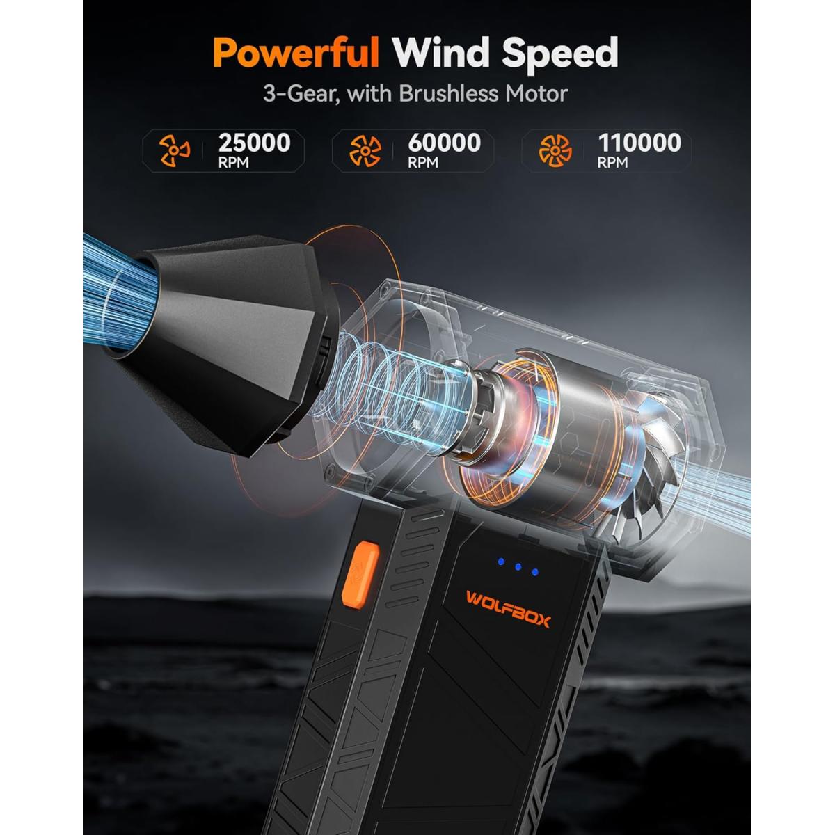 WOLFBOX MegaFlow 50 Cordless Electric Air Duster 110000 RPM