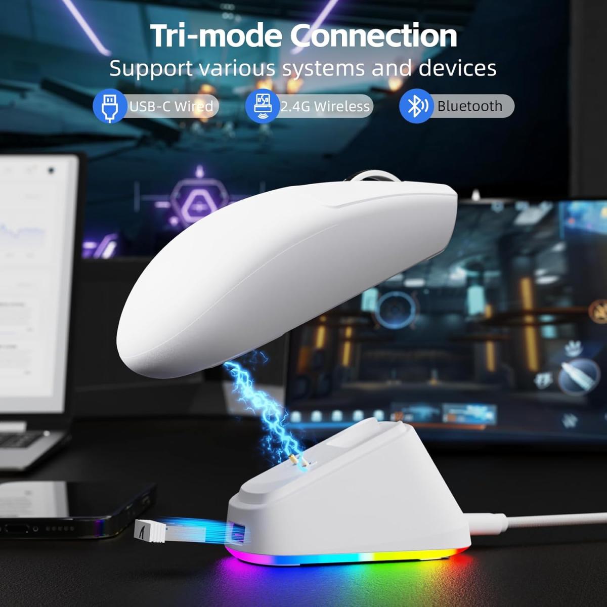 Attack Shark G3 Pro Wireless Gaming Mouse PAW3311 25K DPI RGB Charging Dock — White