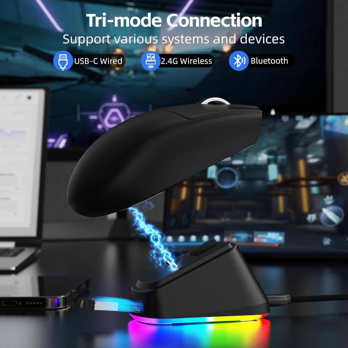 Attack Shark G3 Pro Wireless Gaming Mouse PAW3311 25K DPI RGB Charging Dock — Black