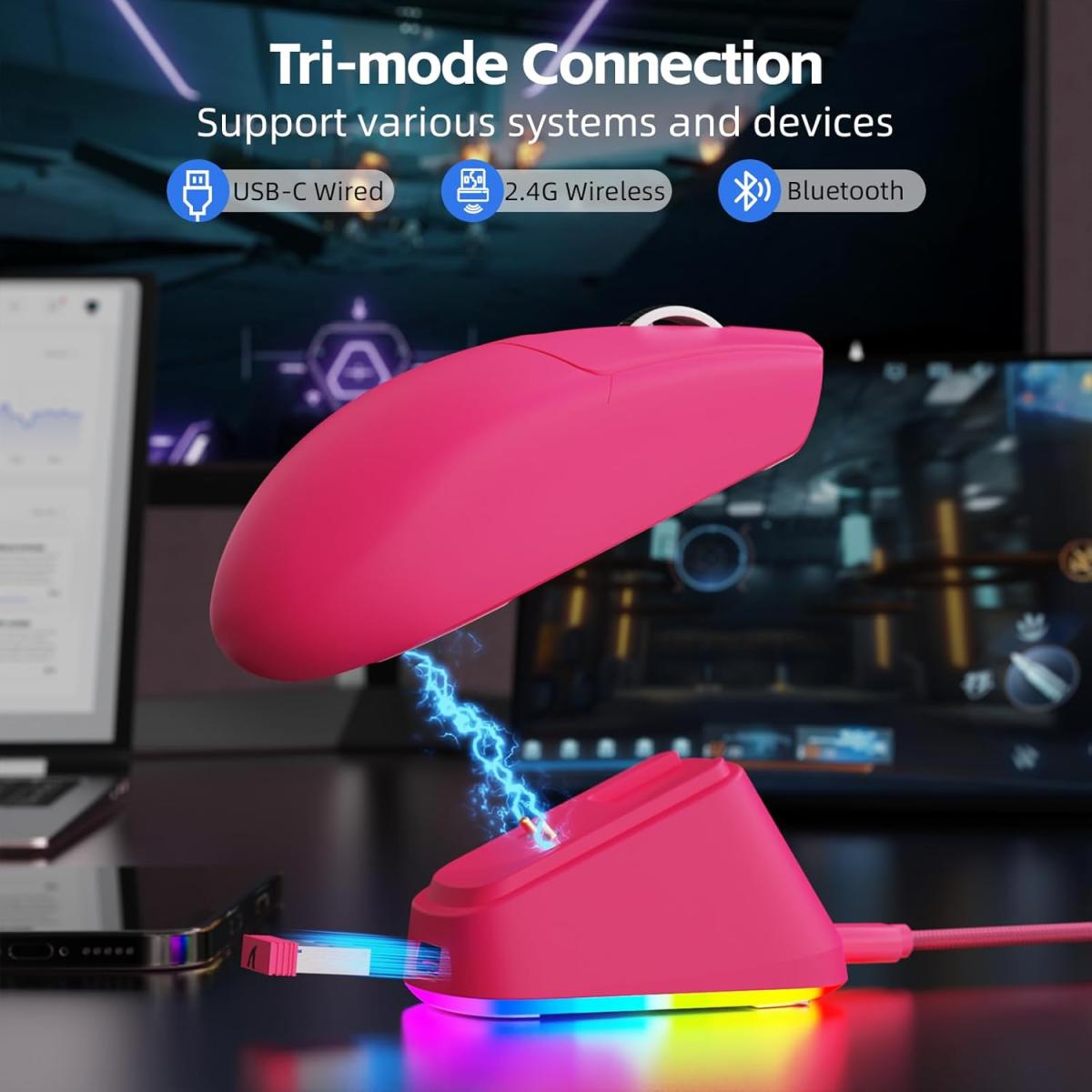 Attack Shark G3 Pro Wireless Gaming Mouse PAW3311 25K DPI RGB Charging Dock — Red