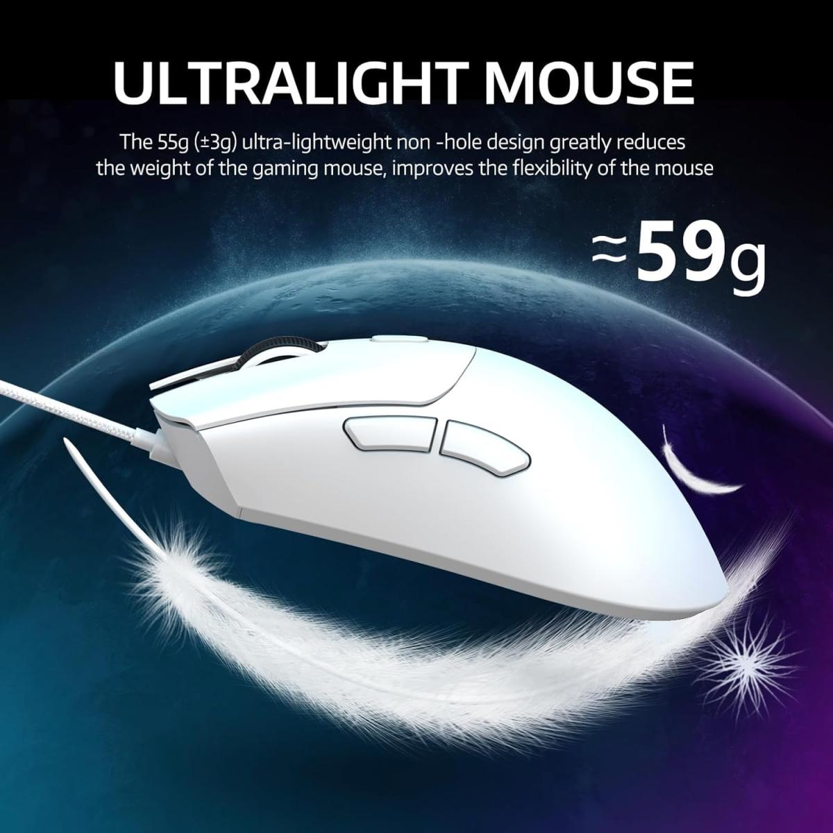 Attack Shark R1 Wireless Gaming Mouse – Tri-Mode, 18K DPI, 55g (White)