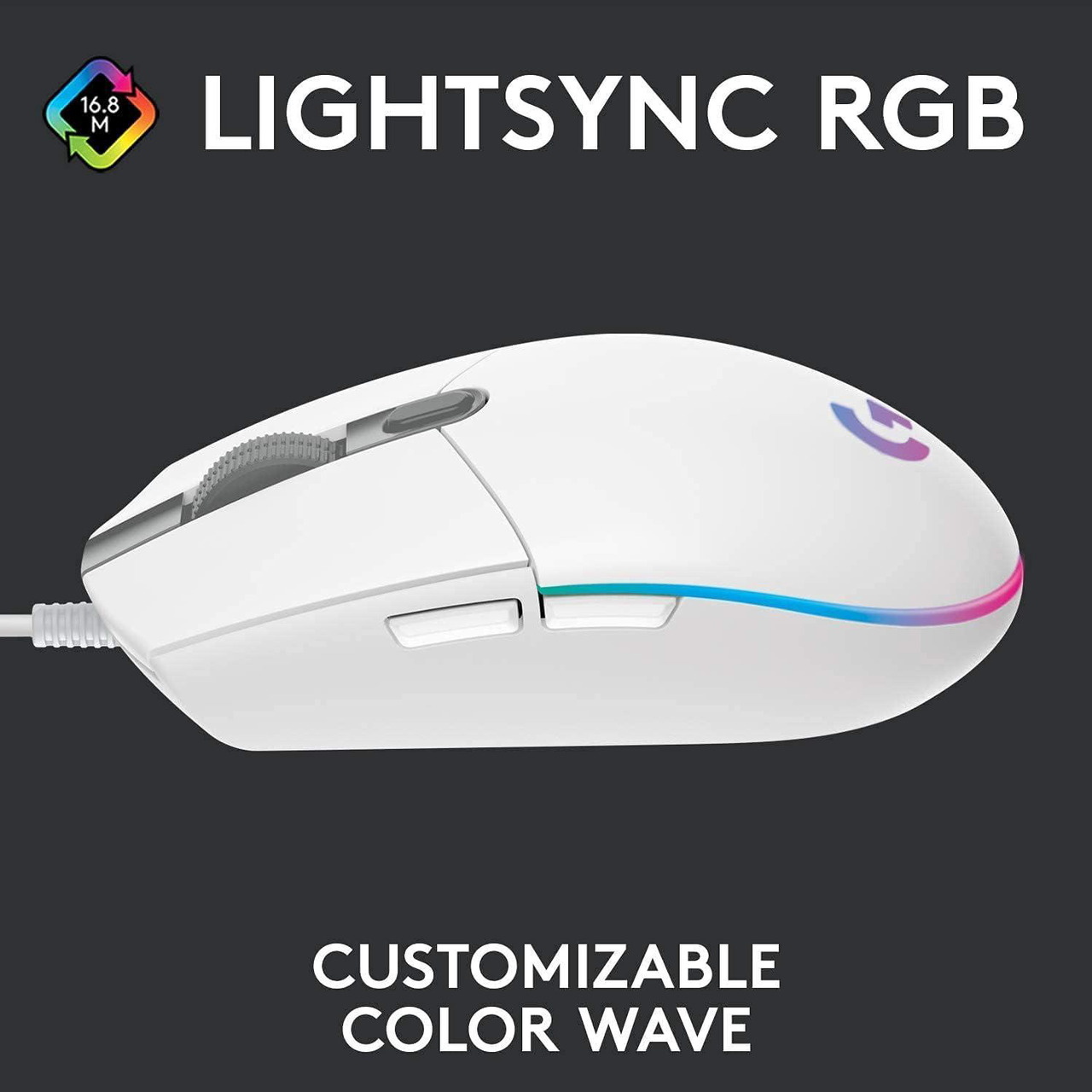 Logitech G102 Wired RGB Gaming Mouse 8000 DPI, 6 Buttons (White)