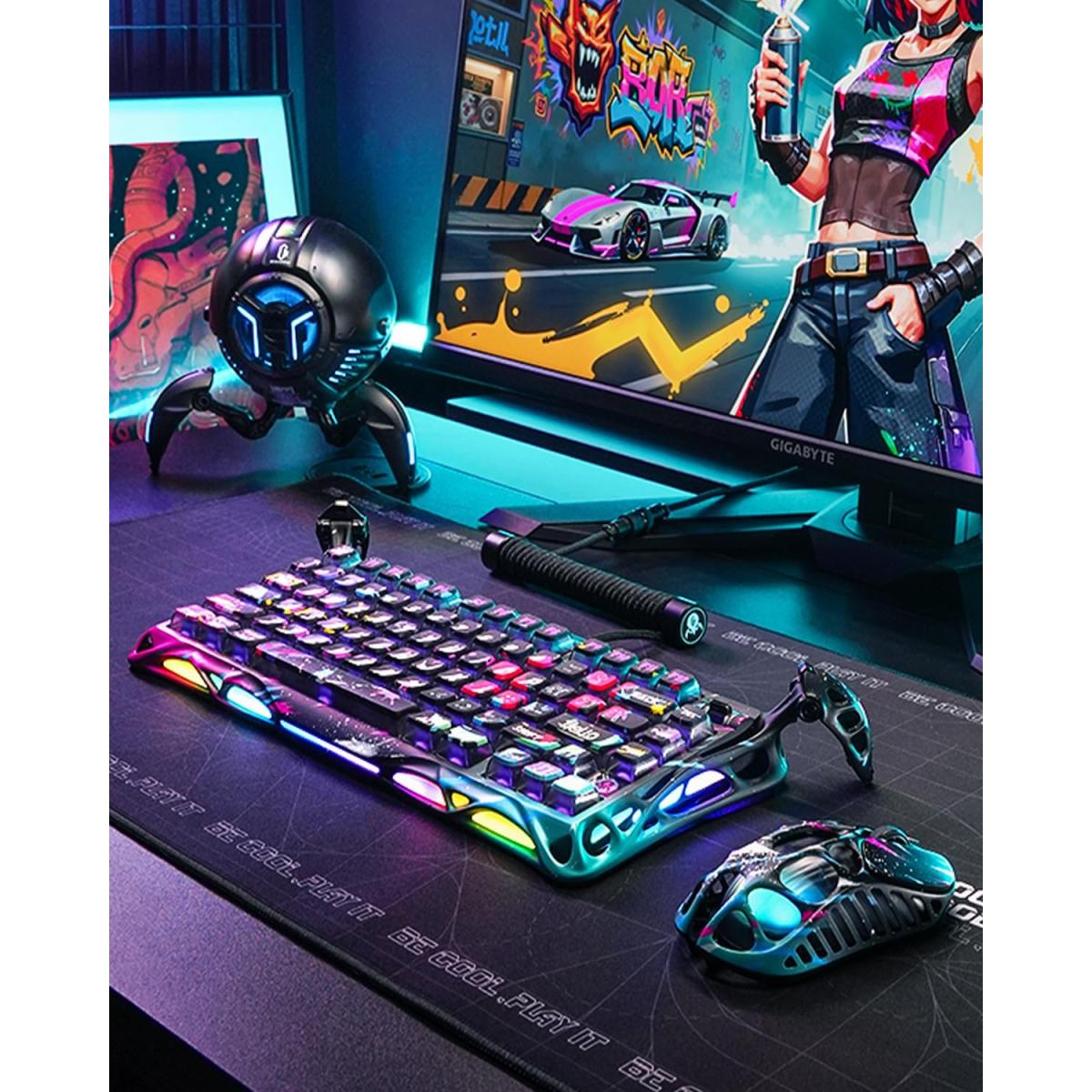 GravaStar Mercury V75 Pro 75% Hall Effect Magnetic Keyboard – 8000Hz Wired, Hot-Swap, Dual-Zone RGB, Neon Graffiti