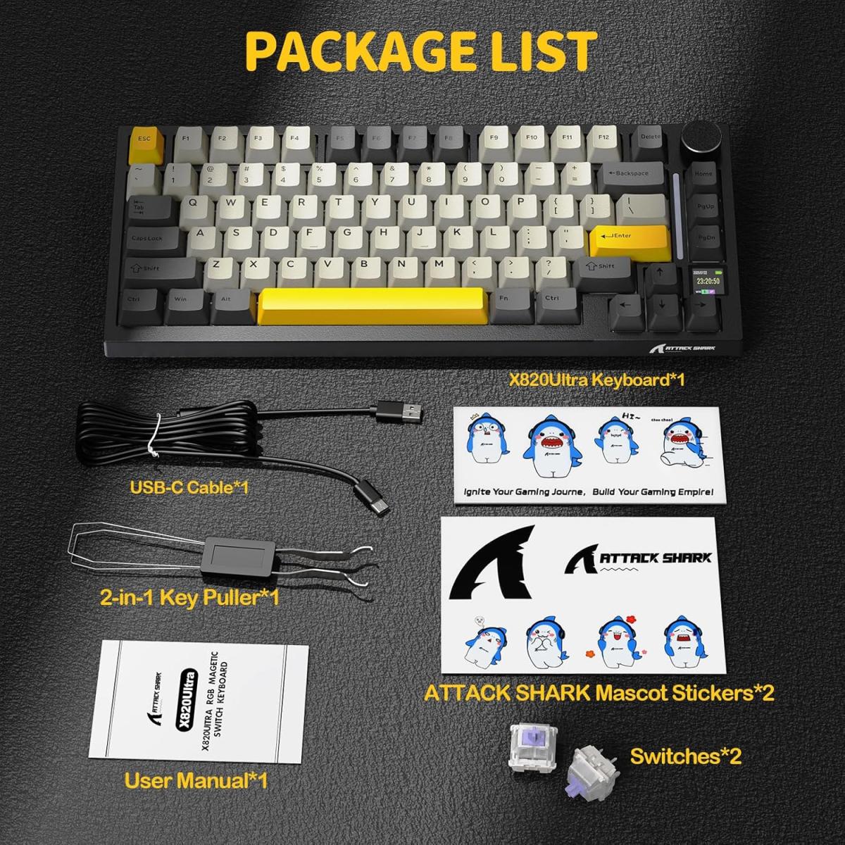 Attack Shark X820 Ultra 75% Wireless Mechanical Gaming Keyboard – Star Black (Arabic/English)