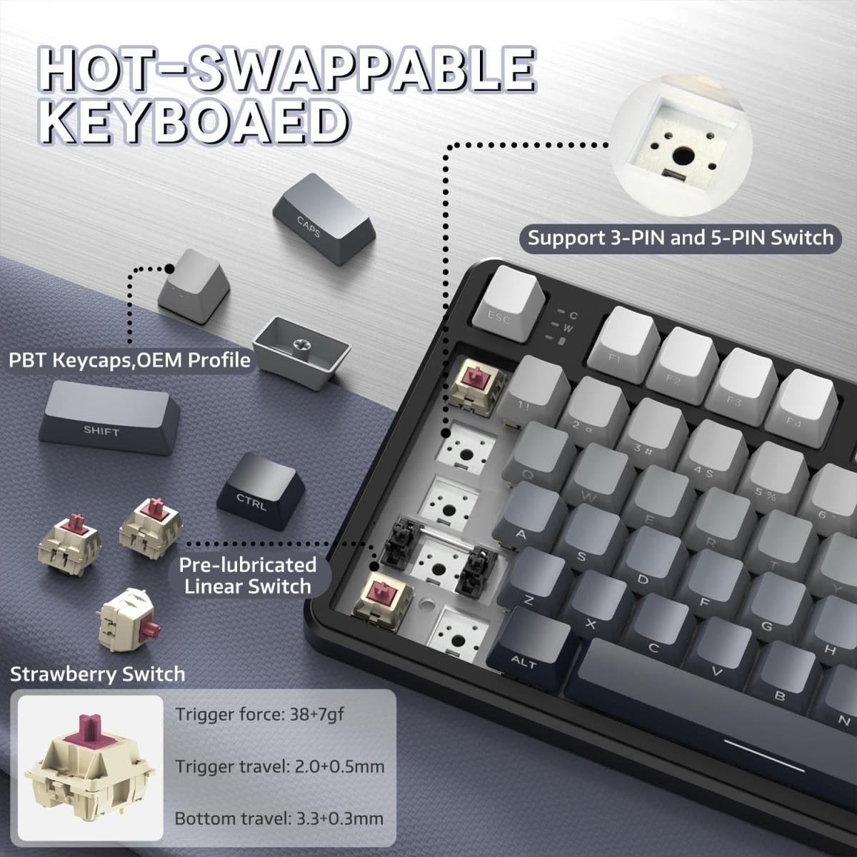 Attack Shark X87 Wireless Mechanical Keyboard – TKL 87-Key Gasket, Pre-Lubed Linear, Moon Light