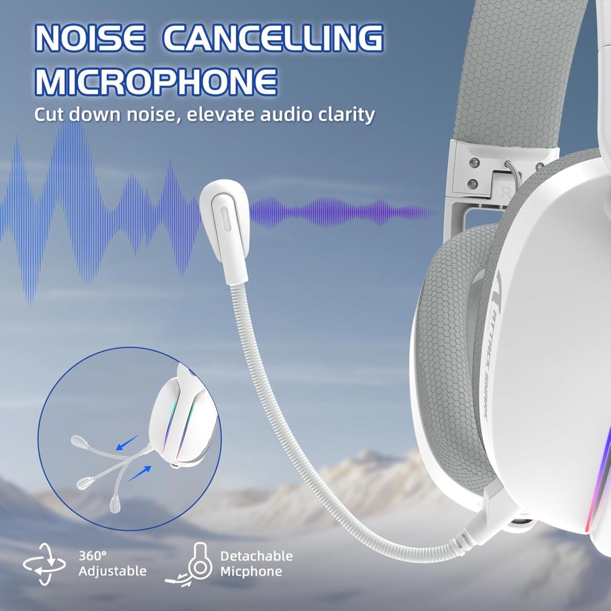 Attack Shark L90 Ultralight RGB Wireless Gaming Headset, Bluetooth 5.3 & 2.4G & Wired, 7.1 Surround - White