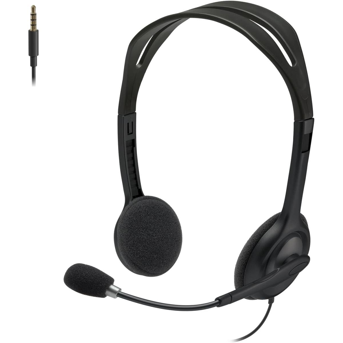 Logitech H111 Wired Stereo Headset, 3.5 mm, Noise-Cancelling Mic - Black