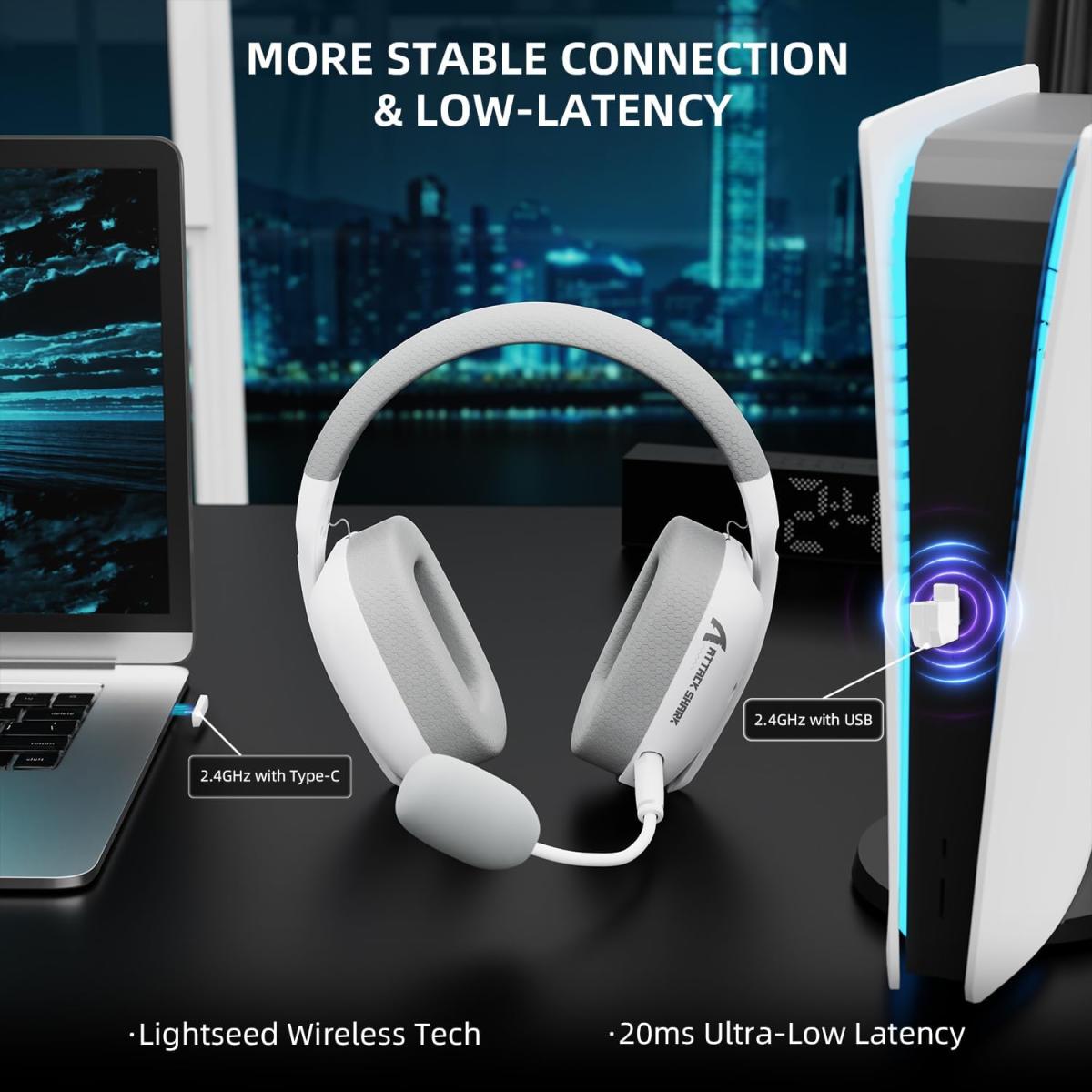 Attack Shark L80PRO Wireless Gaming Headset Tri-Mode White