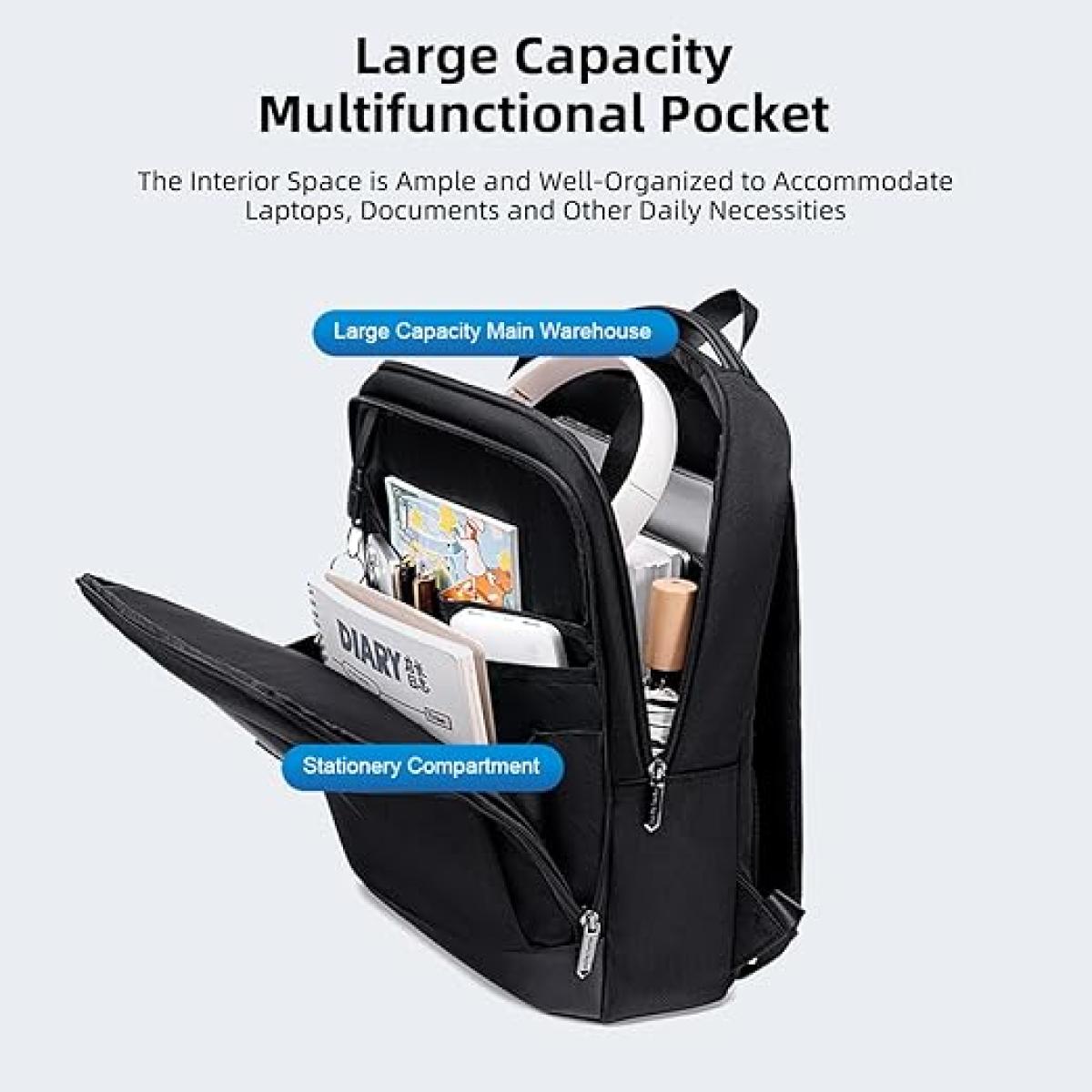 Arctic Hunter B00690 Slim Laptop Backpack 11L 15.6" with 10.9" iPad Pocket Black