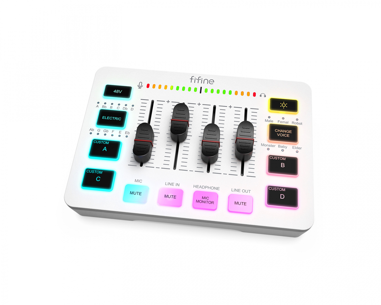 FIFINE AmpliGame SC3 USB Gaming Audio Mixer with XLR/Headset Input, Faders & Voice Effects - White