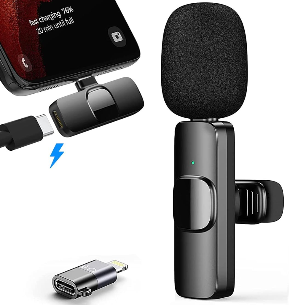 K8 2.4GHz Mini Wireless Lavalier Microphone for Android and iPhone — 20–30m Range, 8H Battery