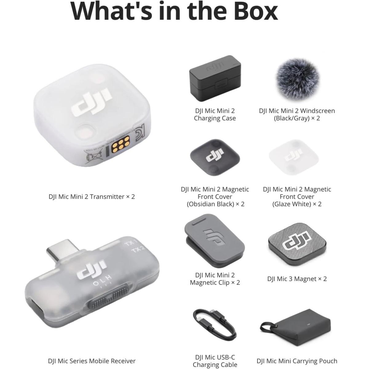 DJI Mic Mini 2 Wireless Lavalier Mic (2 TX + 1 Mobile RX + Charging Case)