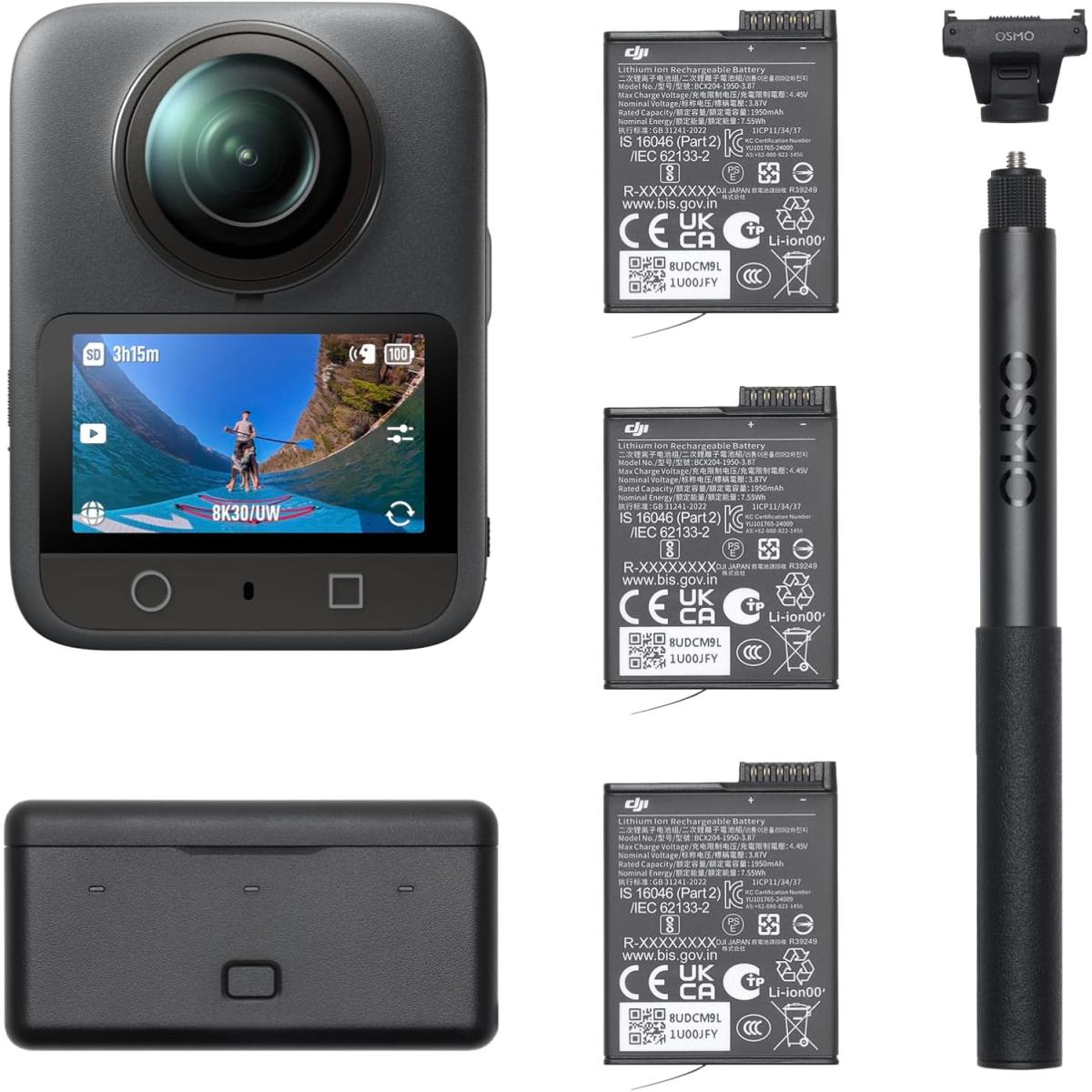 DJI Osmo 360 Adventure Combo — 8K 360° Action Camera with 3 Batteries & 105 GB Storage