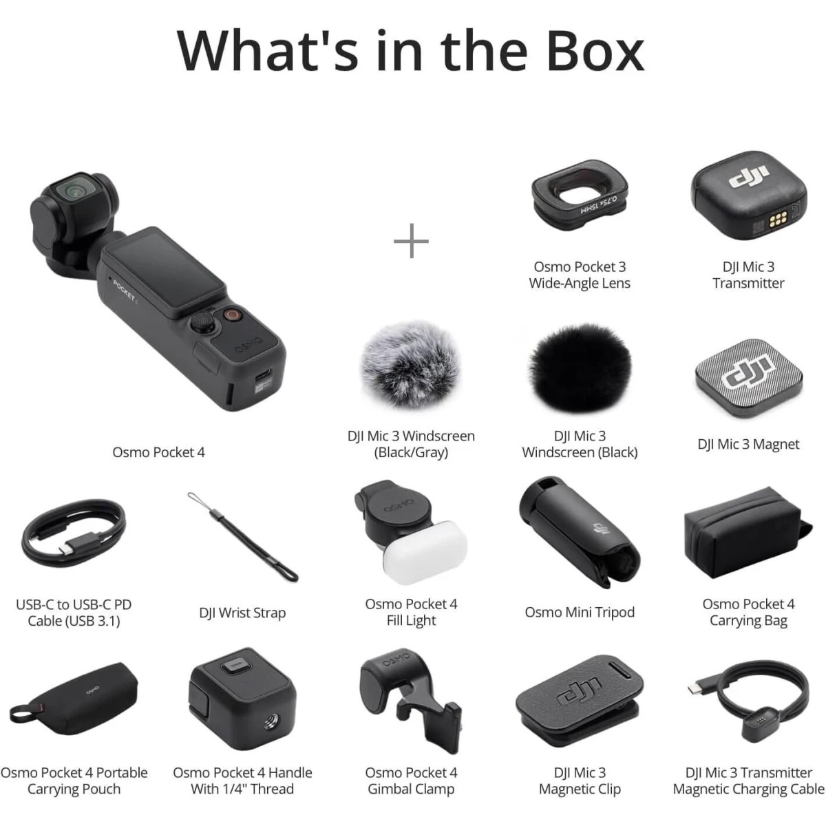 DJI Osmo Pocket 4 Creator Combo Action Camera, 1" CMOS, 4K 240fps, Black