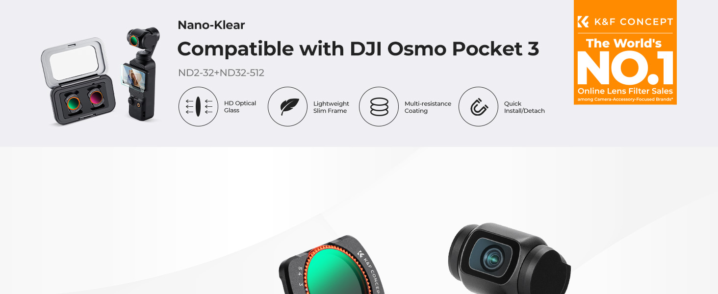 K&F Concept Variable ND2-ND32 & ND32-ND512 Filter Kit Compatible with DJI Osmo Pocket 4/3 Creator Combo
