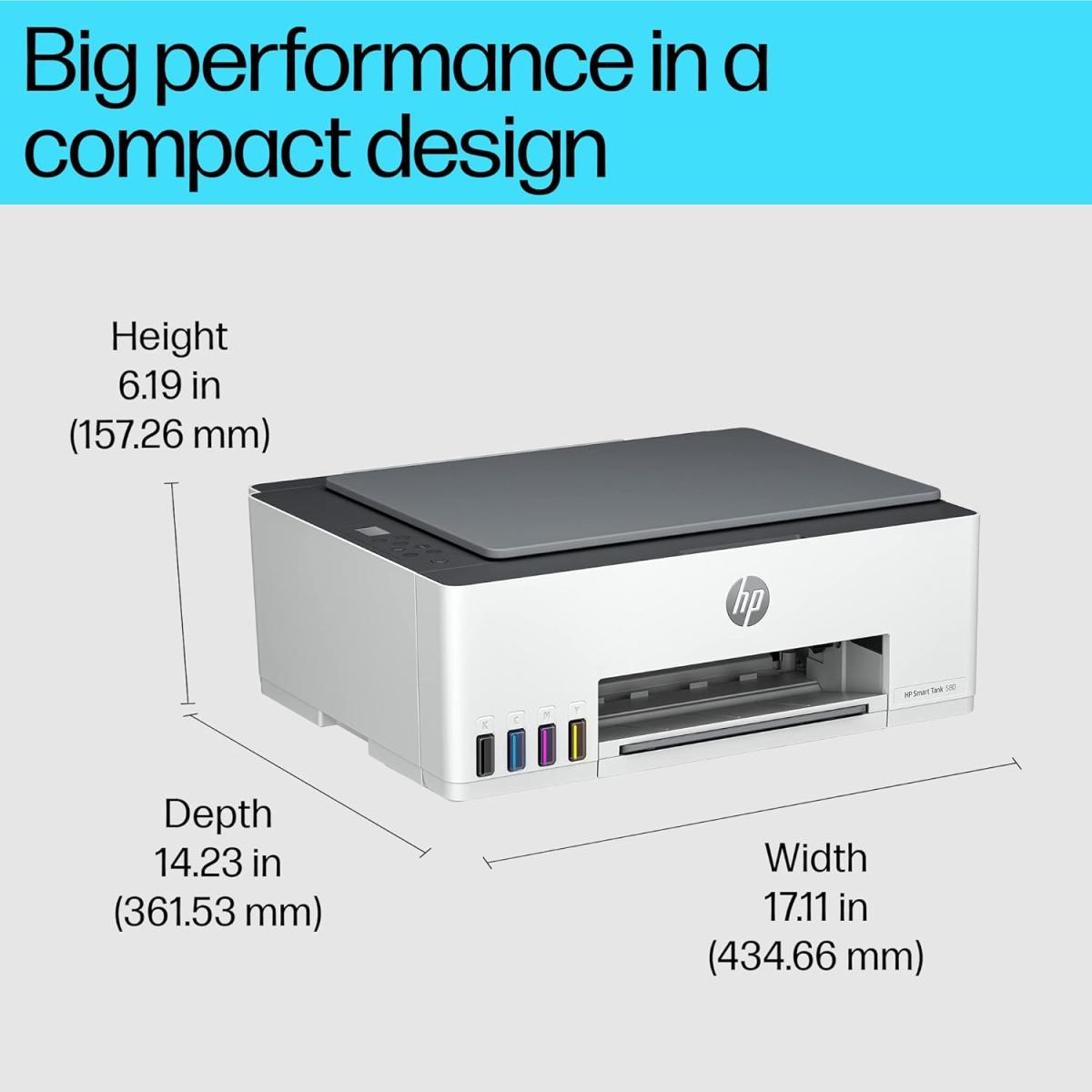 HP Smart Tank 580 All-in-One Colour Ink Tank Printer, Print/Copy/Scan, Wi-Fi/Bluetooth/USB