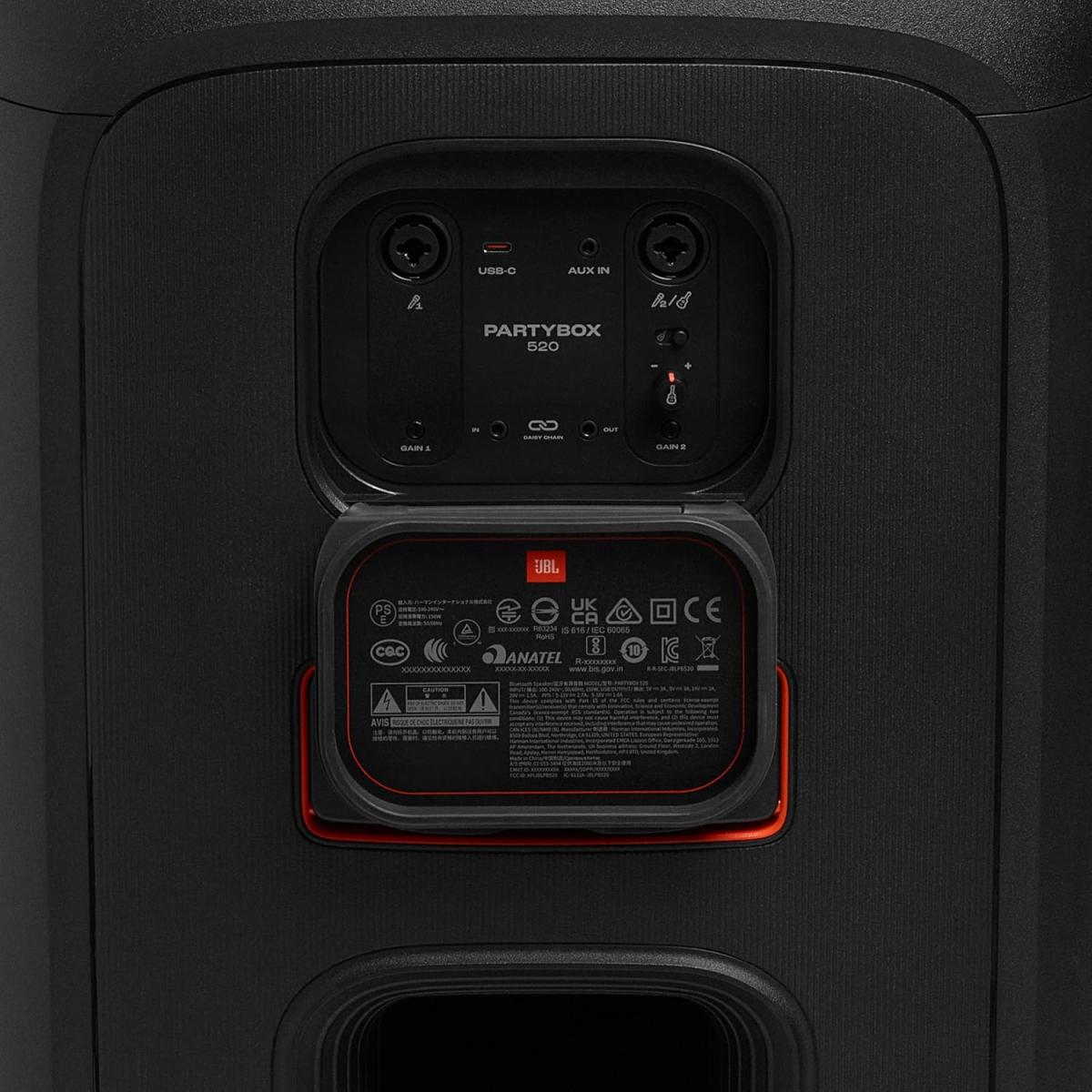 JBL PartyBox 520 Portable Party Speaker, AI Sound Boost, 15H Battery, IPX4, Auracast, Black