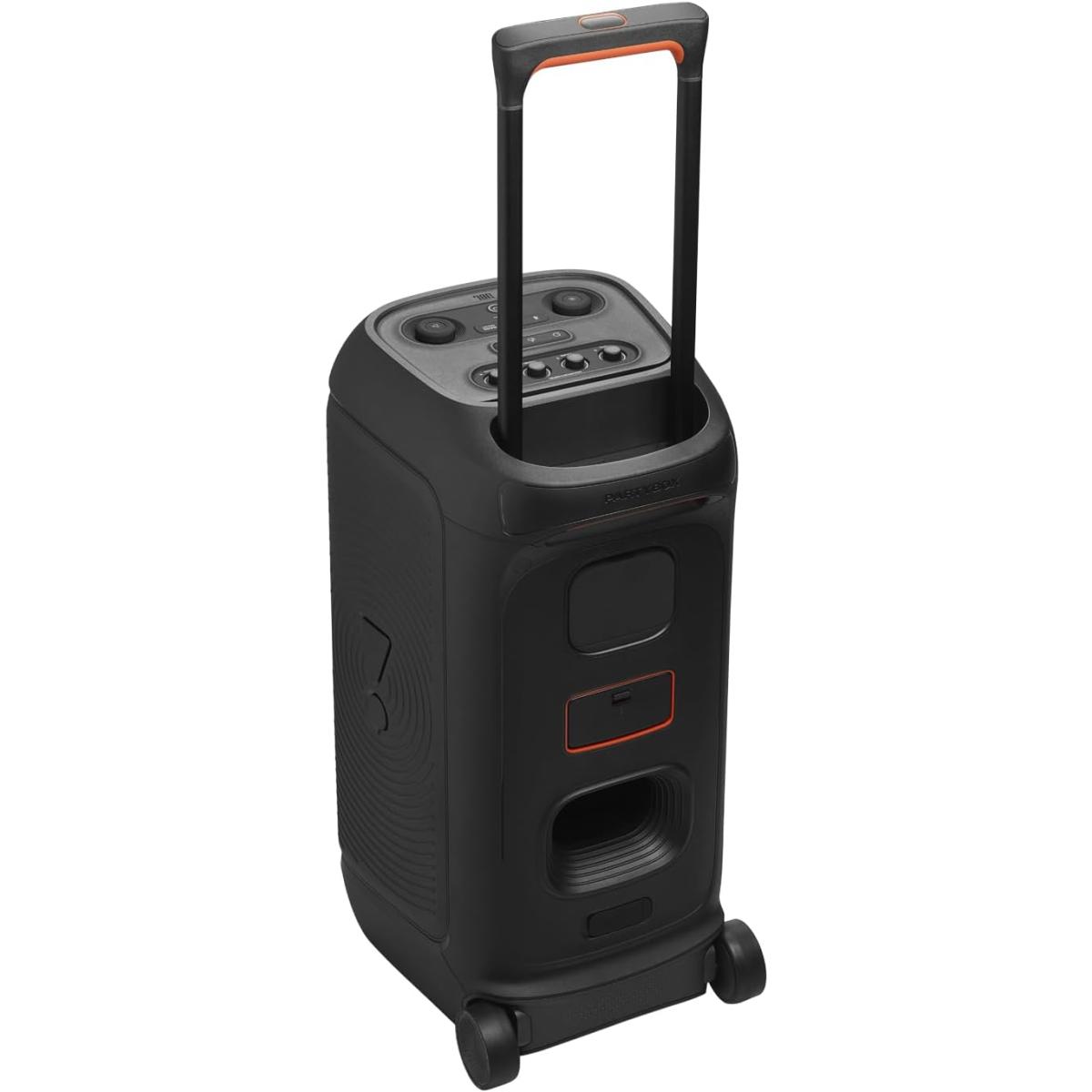 JBL PartyBox Stage 320 Portable Party Speaker, Wheels, 18H Battery, Splash Proof, Black
