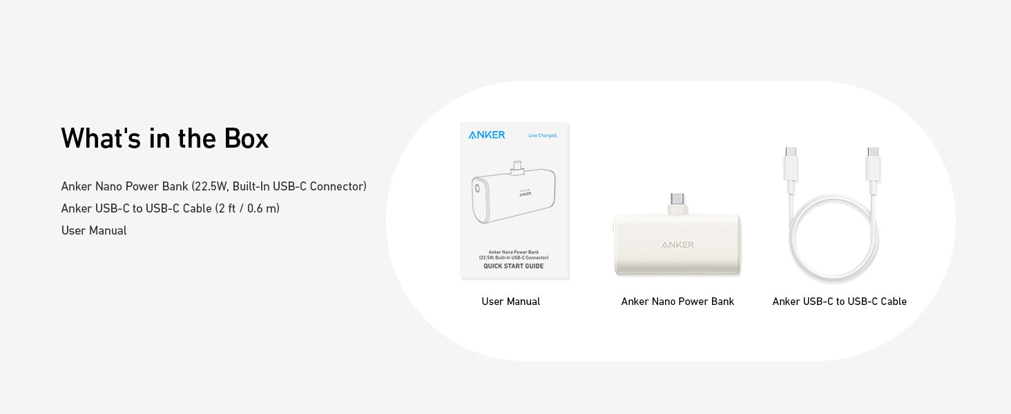 Anker Nano Power Bank (22.5W, Built-In USB-C Connector) 5,000mAh Shell White