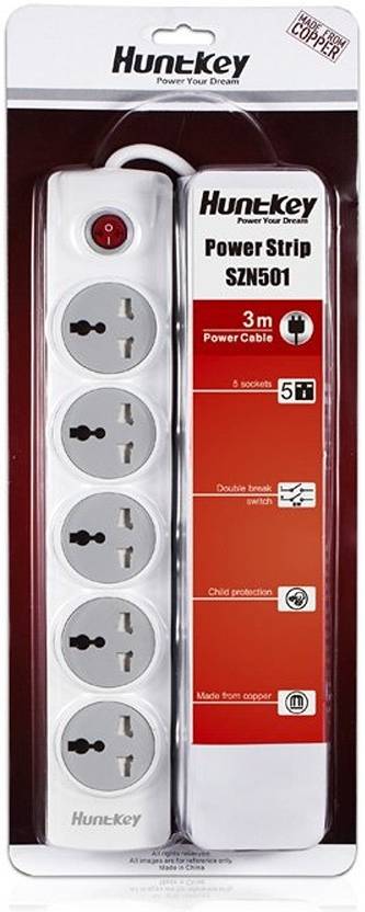 Huntkey SZN501 Power Strip with Surge Protection, 5 Universal AC Sockets, 3 m Cord