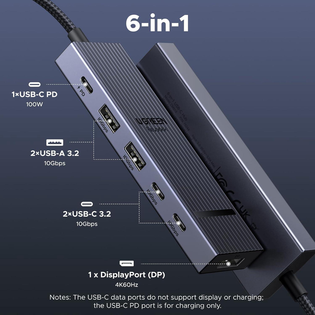 UGREEN Revodok Pro 6-in-1 USB-C Hub (DP 4K60Hz, PD 100W, 10Gbps)