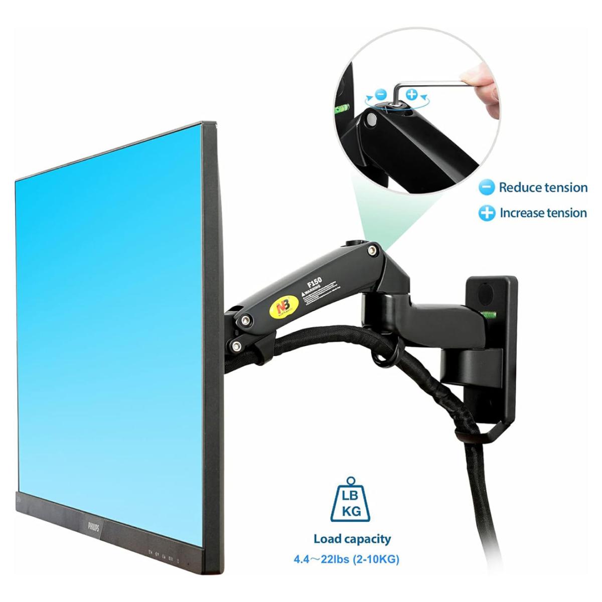 North Bayou NB F150 Ergonomic Wall Mount Single Monitor Arm 17–35"