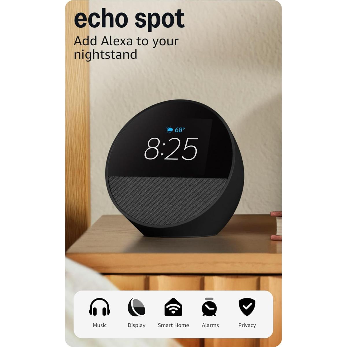Amazon Echo Spot (Newest Model) Smart Alarm Clock with Alexa+