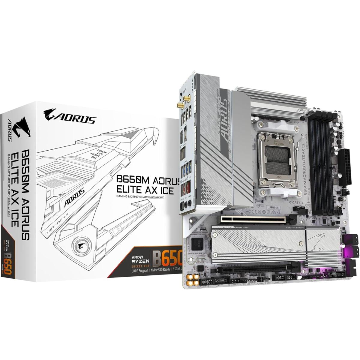GIGABYTE B650M AORUS ELITE AX ICE AM5 DDR5 Wi-Fi 6E Micro-ATX Motherboard