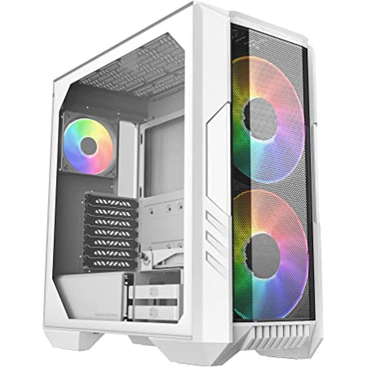 Cooler Master HAF 500 ARGB White Mid Tower Tempered Glass Case with 3x ARGB Fans (2x 200mm + 1x 120mm)