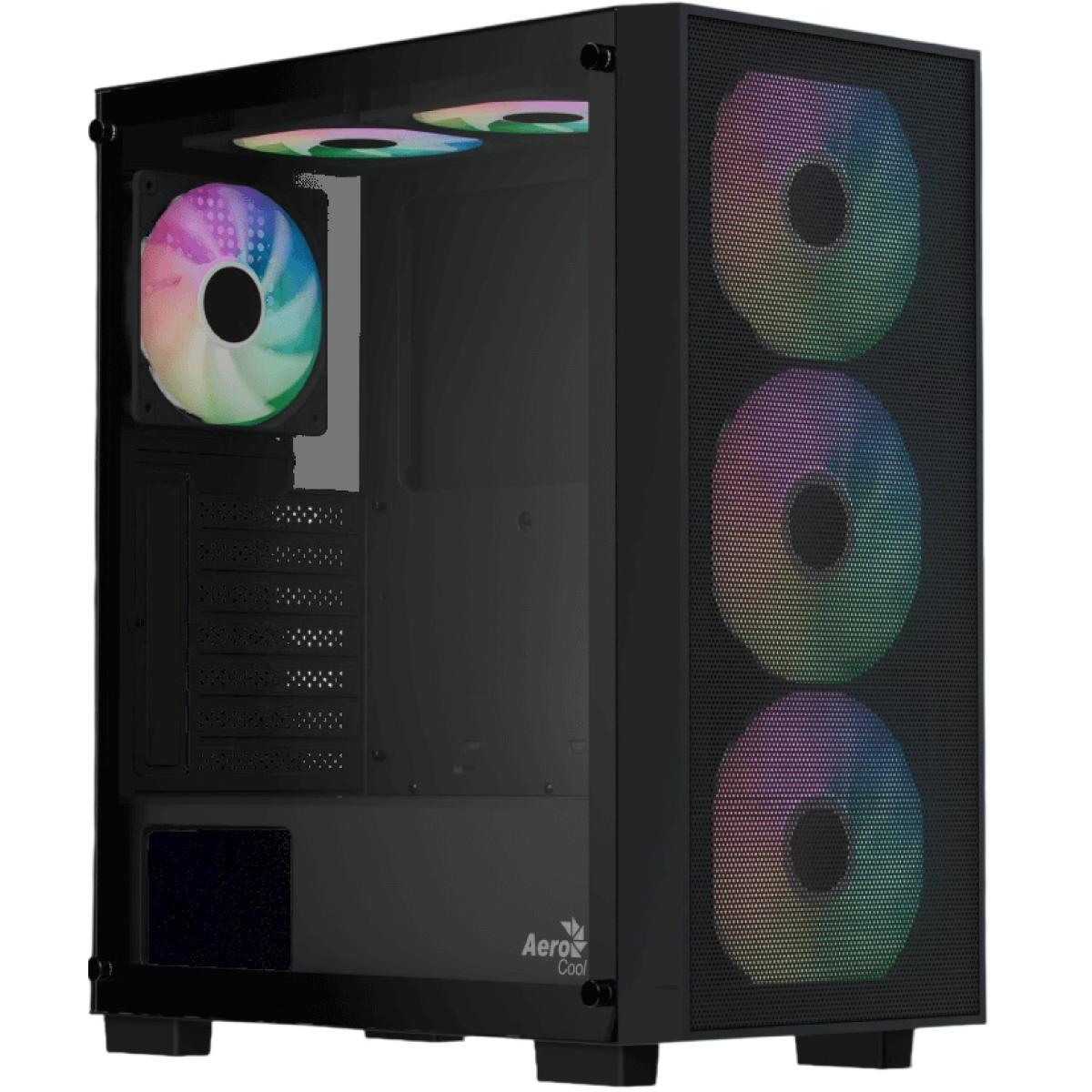 Aerocool B509A Flow Black ARGB ATX Mid Tower Case with Mesh Front & 6 ARGB Fans, Tempered Glass