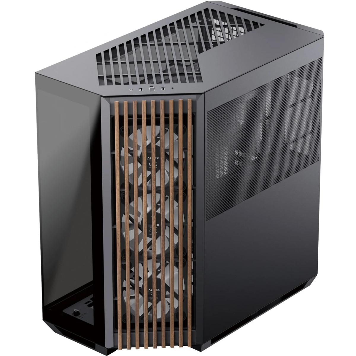 APNX V1 ATX Mid Tower Mesh Tempered Glass Case Black/Wood with 4 × 120mm ARGB Fans