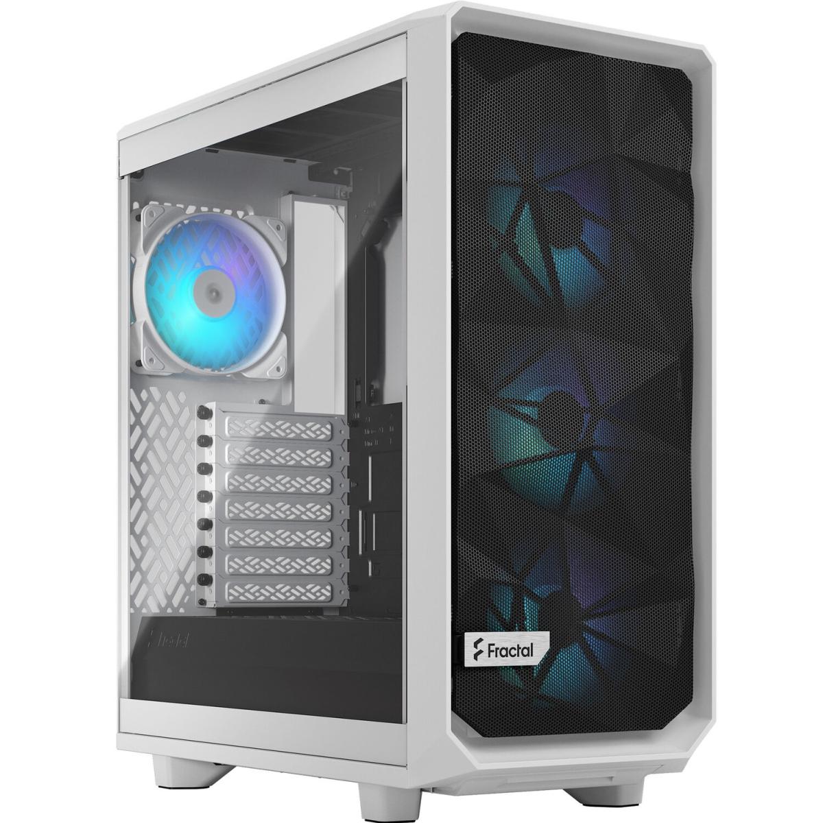 Fractal Design Meshify 2 Compact RGB Mid-Tower ATX Case — 4x Aspect 12 RGB PWM Fans, White TG Clear Tint