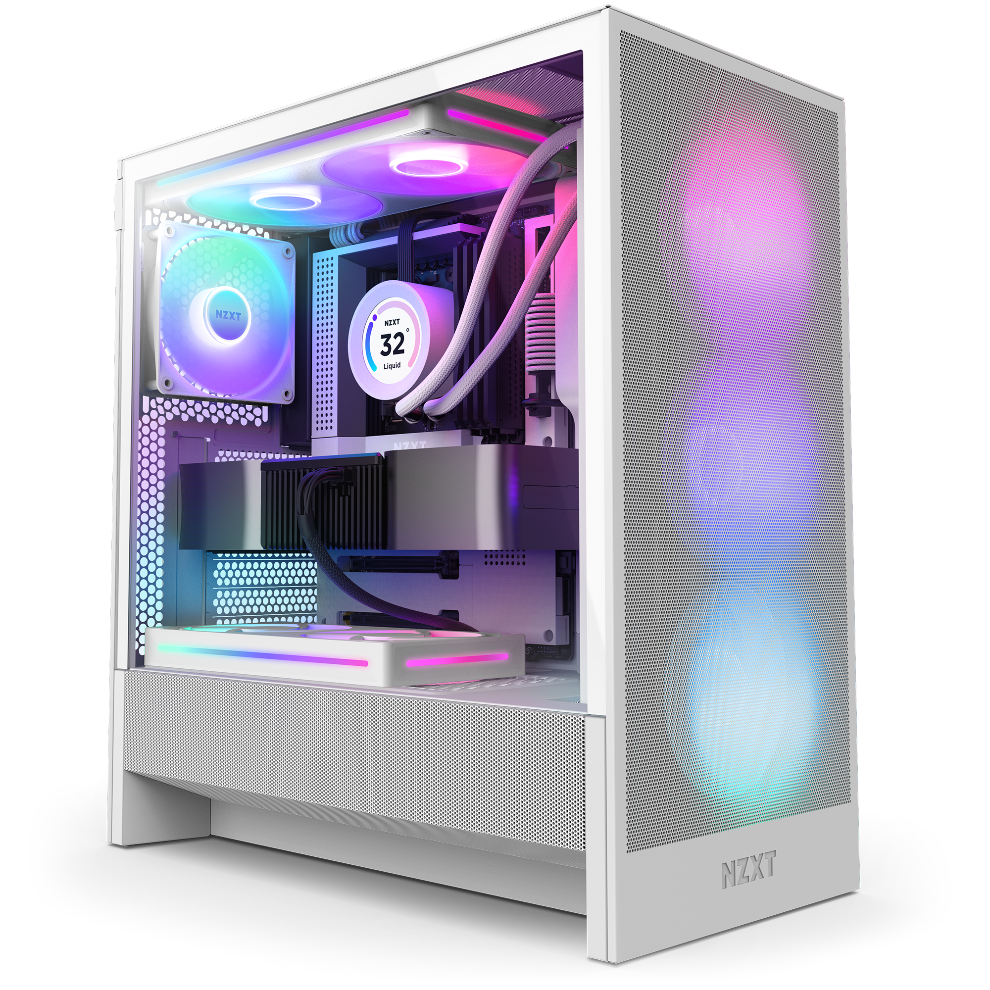 NZXT H5 Flow RGB (2024) Mid Tower ATX Tempered Glass Case – White