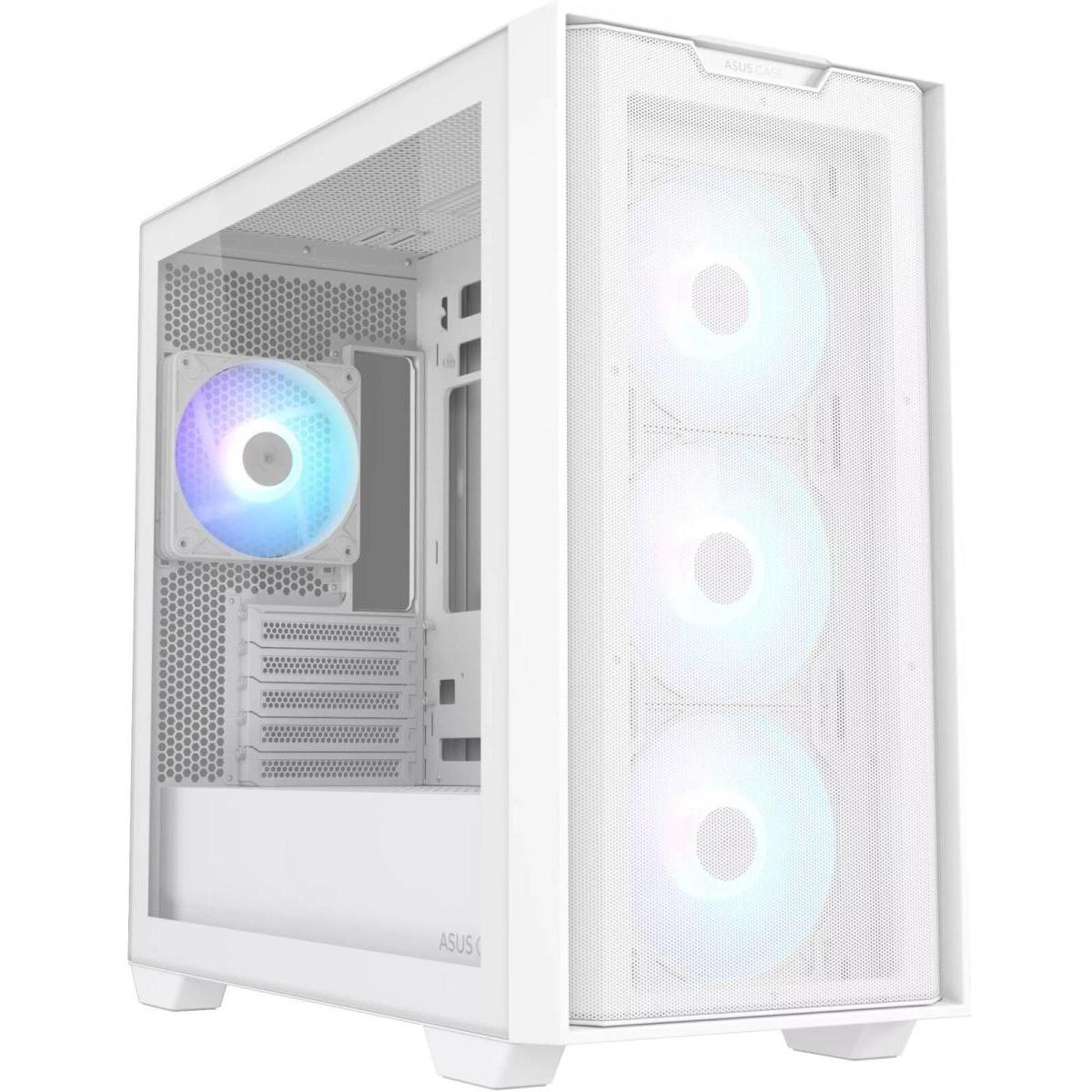 ASUS A21 PLUS (White) Micro-ATX Mid Tower Tempered Glass Case — 4x 120mm ARGB Fans, Mesh Front Panel