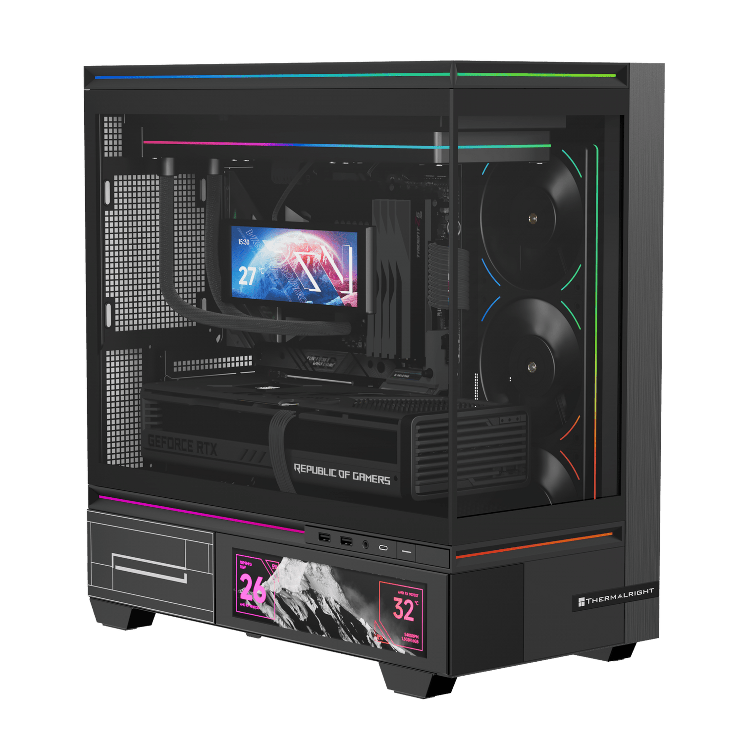 Thermalright TL-M10 Vision mATX Mid Tower Tempered Glass Case with 4 ARGB Fans & 9.16" LCD Screen