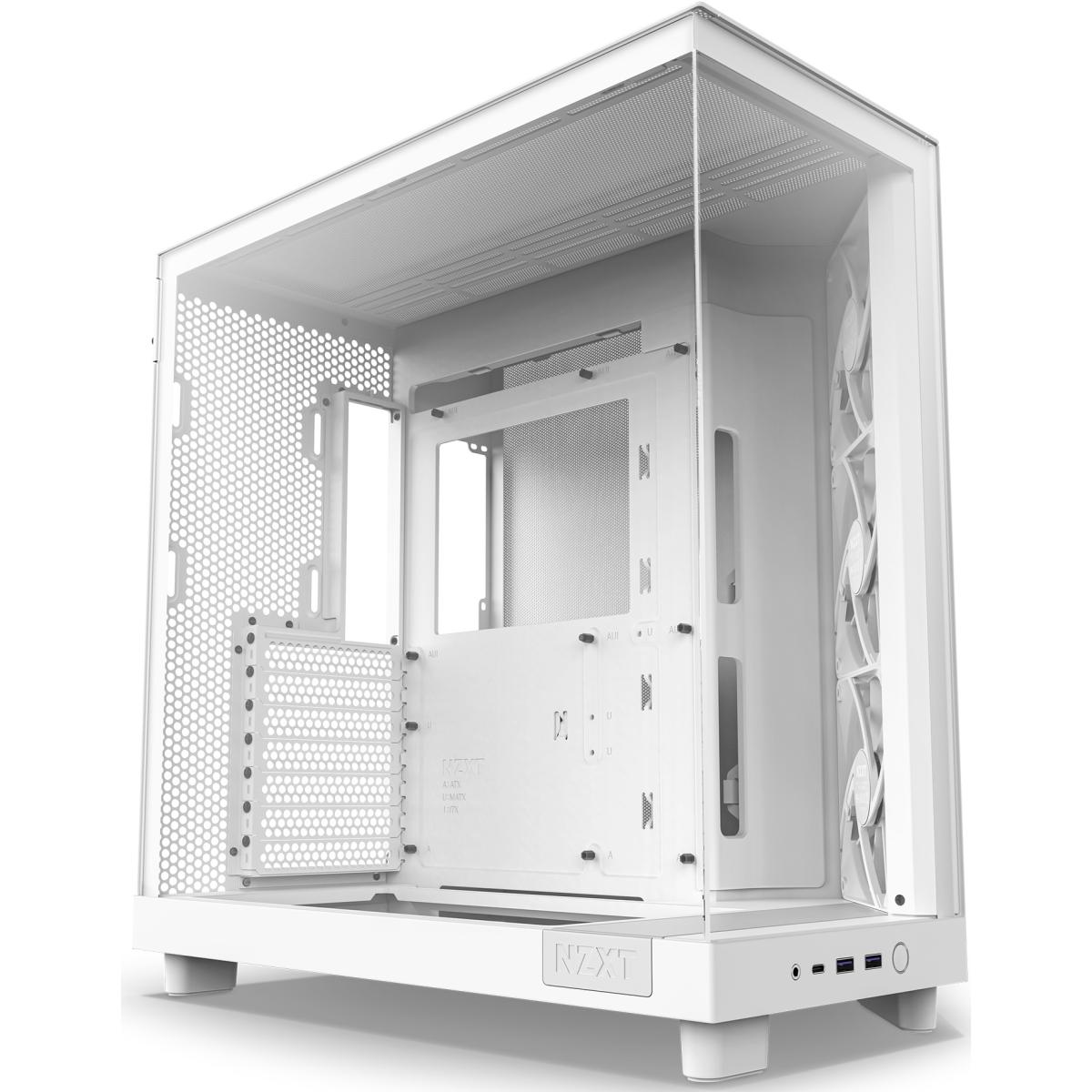 NZXT H6 Flow Dual-Chamber Mid-Tower ATX Case — 3x F120Q Fans, Tempered Glass, White